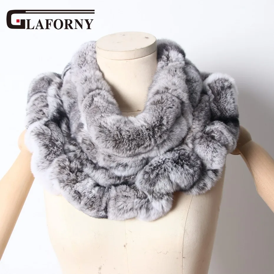 Goede Glaforny 2018 Nieuwe Vrouwen Rex Rabbit Fur Sjaals Ringen Winter Warm Bont Sjaal Wraps Snood Hoge Kwaliteit Natuurlijke Fur Solid mode