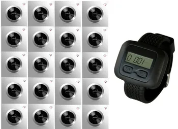 

Free shipping!! Restaurant waiter service, wireless watch paging system, 20pcs fashion one key button, 1pc watch pager