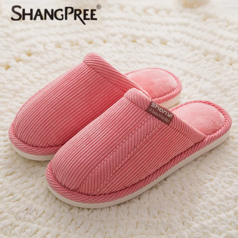 

SHANGPREE women Slippers Keep Warm Winter 2018 New Arrival Fashion Cotton slippers Casual Flat Lovers Indoor Corduroy Slipper
