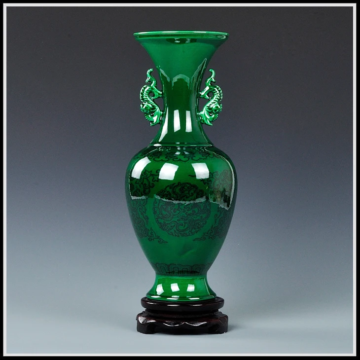 Chinese Antique Jade Green Color Ceramic Vases With Double Ear Antique Jade Green Color Ceramic Vases