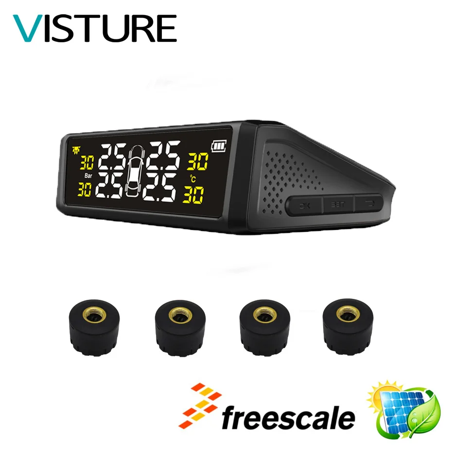 

5 pcs per Lot Tire Pressure Alarm Monitor System Solar Power TPMS 4 External Sensor Temperature Alert Sun Energy Visture S05W