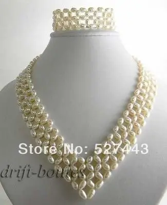 

Wholesale hand-made 18'' 5mm white rice freshwater pearl Bracelet necklace set