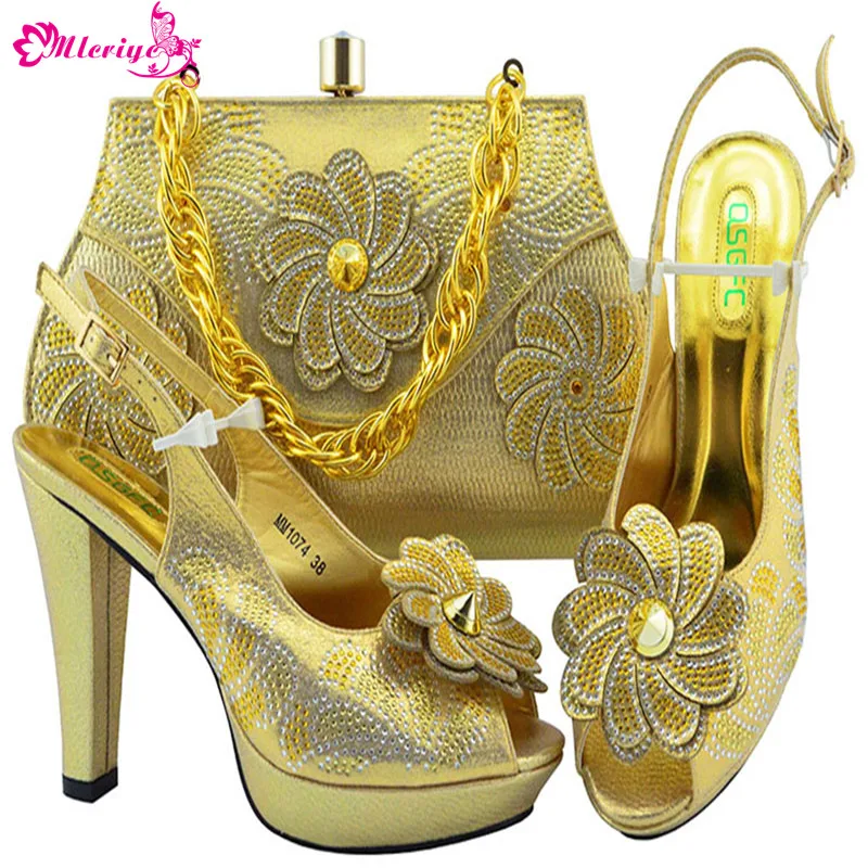 

Latest Design Italian Shoes with Matching Bag 2019 Shoes Woman High Heel Wedding Shoes Shoe and Bag Set Decorated with mm1074