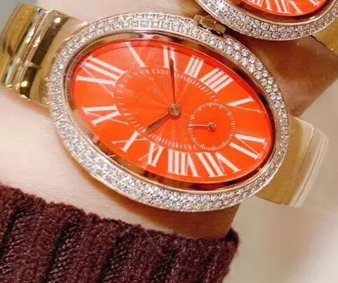 Большие 40 мм* 29 мм/маленькие 32*25 мм черные/красные/белые овальные часы с циркониевым камнем, кварцевые наручные часы, дизайнерские часы для женщин и мужчин - Цвет: big red rose gold