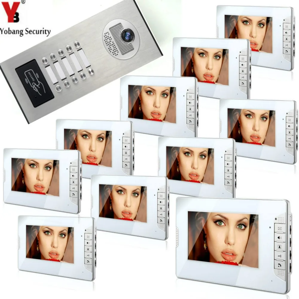 

Yobang Security Waterproof Intercom 7 inch LCD Support Monitoring Video Intercom Speakerphone System For 10 Units Apartment