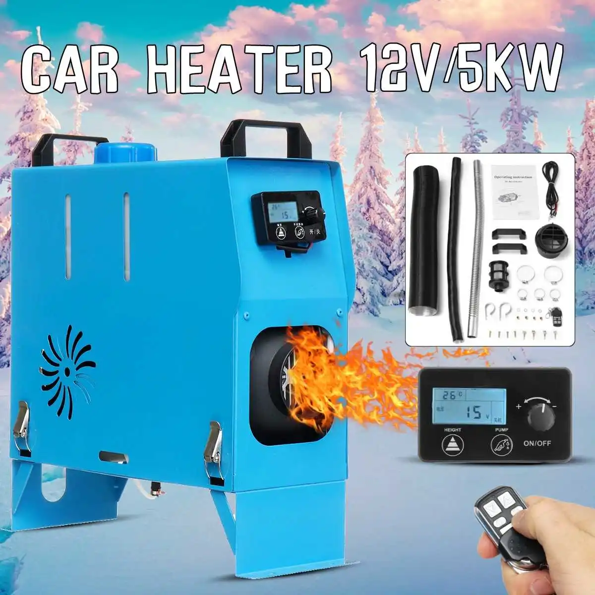 All In One 5000W Air diesels Heater 5KW 12VCar Heater For Trucks Motor-Homes Boats Bus+Newest LCD Knob Switch+remote control