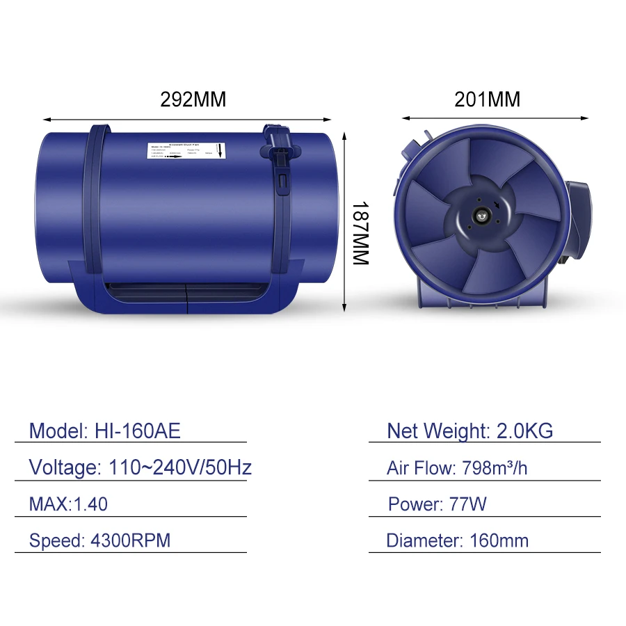  Home Silent Inline Duct Fan Frequency Conversion Exhaust Fan Air Extractor 200mm Mute Energy Saving - 4000017999767