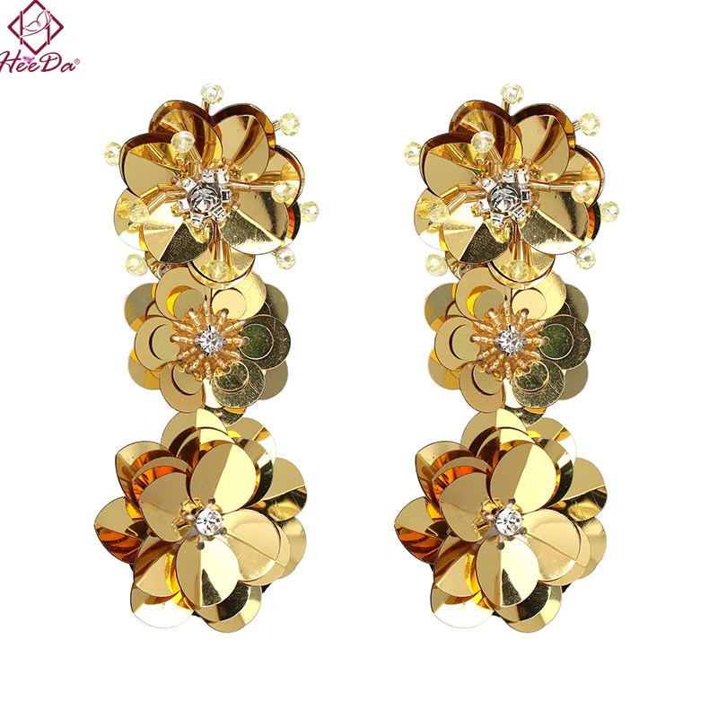 

Heeda Kpop Big Name Hyperbole Sequins Flower Long Earrings for Women Boho Graceful Joker Party Travel Nightclubs Accessories