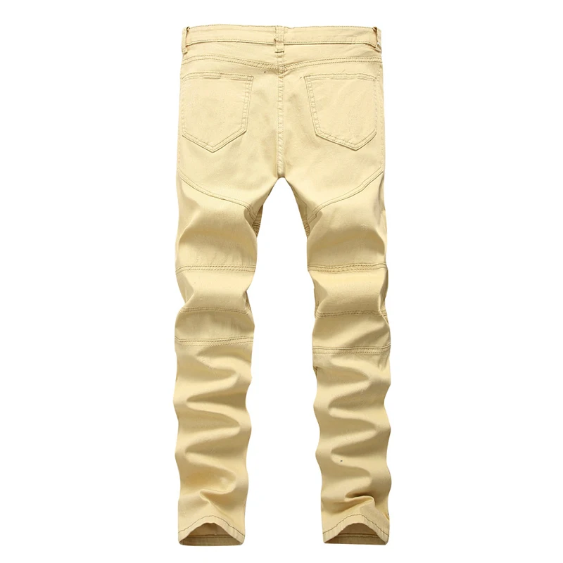 New Biker Jeans Men Jeans Homme 2017 Autumn Fashion Fold Design Jeans Cargo Pants Casual Cotton 2