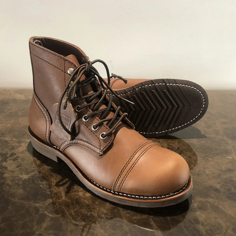 Goodyear/высококачественные Мужские модельные ботинки из натуральной воловьей кожи с кольцом Модные Винтажные Мужские ботинки в байкерском стиле