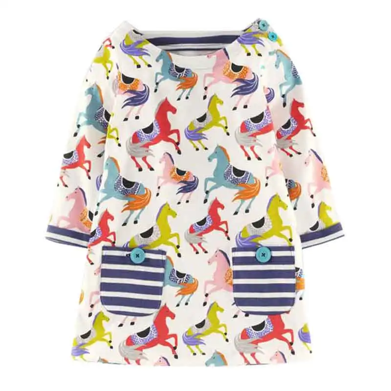 Animal Print Baby Girls Dress 1 6Y Toddler Dresses Cotton Pocket Autumn