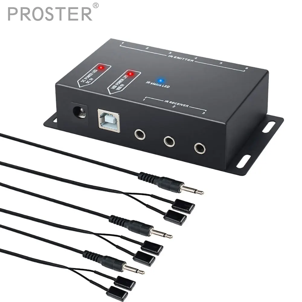 

Proster IR Infrared Remote Extender Repeater Extender Kit UK Plug With 6 Emitters 1 Receiver Transmitter