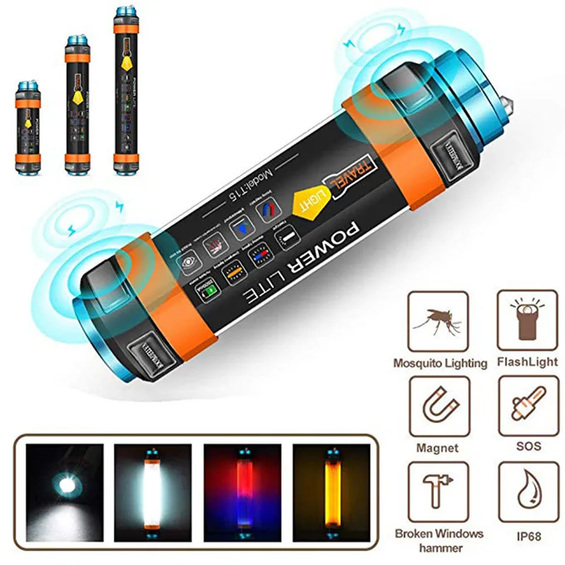 

USB Rechargeable Light Waterproof LED Camp Lights Portable Lantern Flashlight T15/T25/T30 Multi-functional Hanging Outdoor Tools