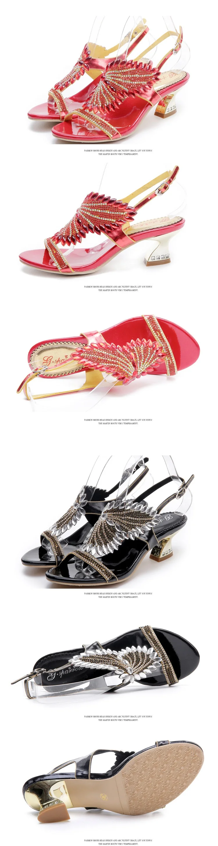 G-sparrow New Summer Womens Shoes Diamond Sandals Female Buckle Fashion Purple Gold Black Red Comfortable Thick High Heels5