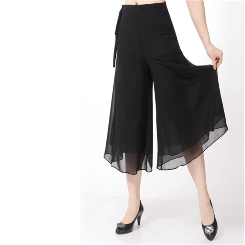 

Woman Plus Size Loose Ankle-length Pants Female Summer Thin Straight Trousers Wide Leg Pants Capris Chiffon Skirts Falda Jupe