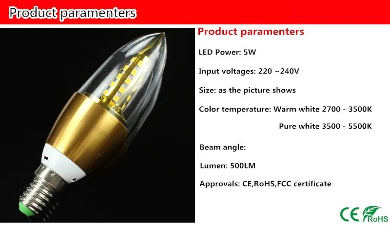 10X шт светодиодные свечи 2835SMD лампа высокой яркости 5 Вт E14 AC220V 230 В 240 В/теплый белый