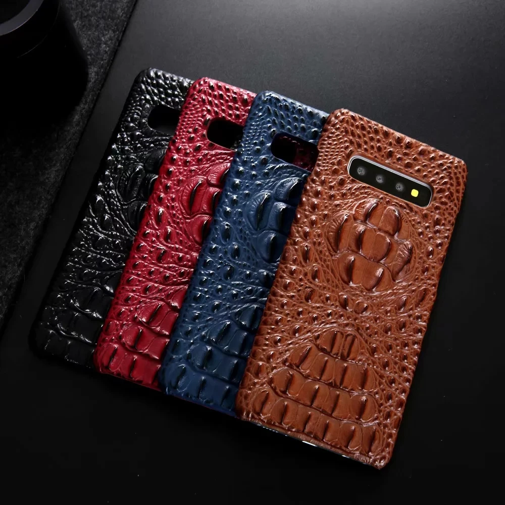 

Real Leather Case for Galaxy s10 s10 Plus Mobile Phone Deluxe 3D Crocodile Pattern Retro Retro Slim Case