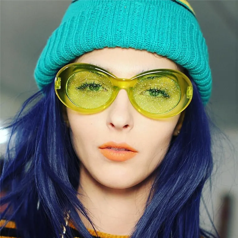

YOOSKE Oversized Clout Goggles Sunglasses Women Retro Clear Candy Color Oval Round Sun Glasses Men NIRVANA Kurt Cobain glasses