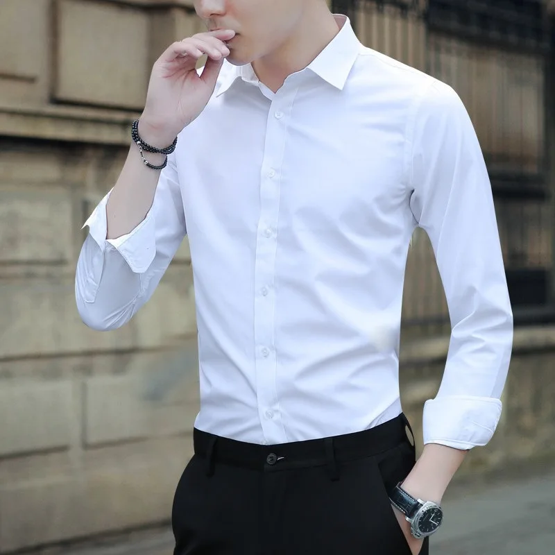 Мужская деловая Повседневная рубашка с длинным рукавом большого размера, белая, синяя, черная, умная мужская деловая рубашка плюс