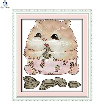 

JoySunday cross stitch kits needlework set A hamster eating melon seeds 14CT 11CT cotton painting gift art factory wholesale