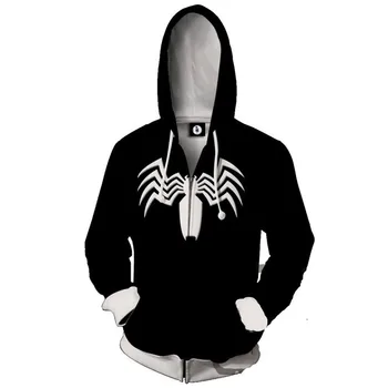 

New 2020 foreign trade hot selling black and white venom, hoodies 3D zipper cartoon hoodies, men and women's hoodies