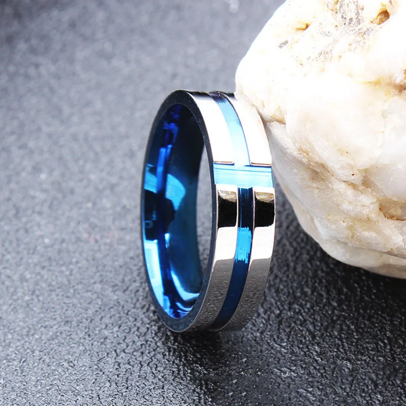 New Fashion Jewelry Titanium Steel Ring for Men Blue Cross Stainless Steel Mens Ring Personality Charms Rings Wedding Party Punk