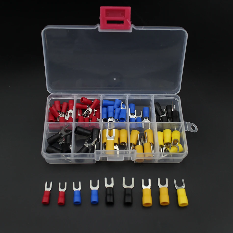 

80pcs fork terminal Copper Crimp Connector Insulated Cord fork End Terminal set Wire terminals connector