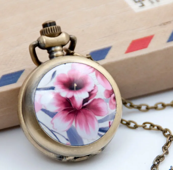 Fashion Quartz Pocket Watches Necklace Pendant Women Watch Bronze