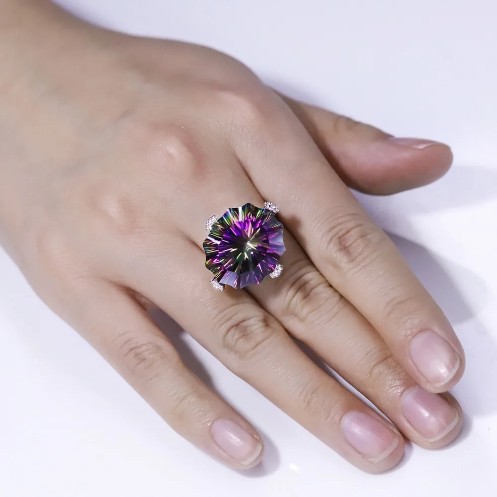 GEM'S BALLET Natura Радуга мистик кварц коктейльное кольцо 925 пробы серебристый неправильной формы кольца с драгоценными камнями хорошее ювелирное изделие для женщин