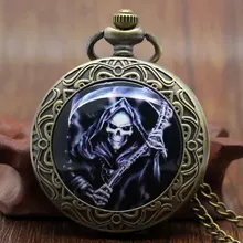 Винтажные бронзовые Грим жнец аниме косплей карманные часы с цепочкой ожерелье