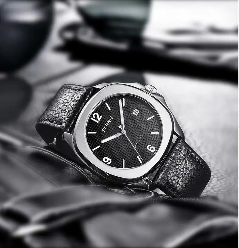

New 2018 Men Watch PARNIS Top Brand Luxury Mens Automatic Wristwatches Male Leather Military Date Sport Watch Relogio Masculino