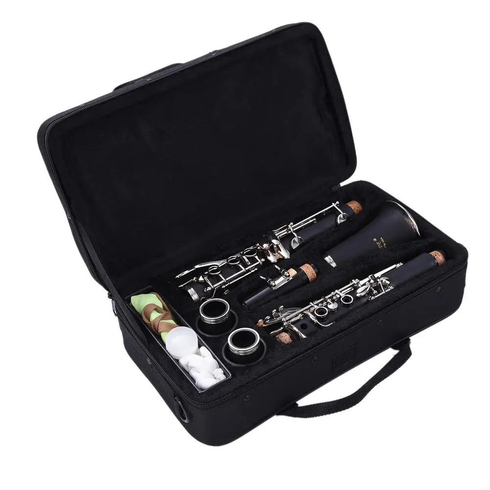 SLADE Bakelite 17 Key bB Flat Soprano Binocular Clarinet with Case Cleaning Cloth Gloves Screwdriver Woodwind Instrument SLADE Bakelite 17 Key bB Flat Soprano Binocular Clarinet with Case Cleaning Cloth Gloves Screwdriver Woodwind Instrument