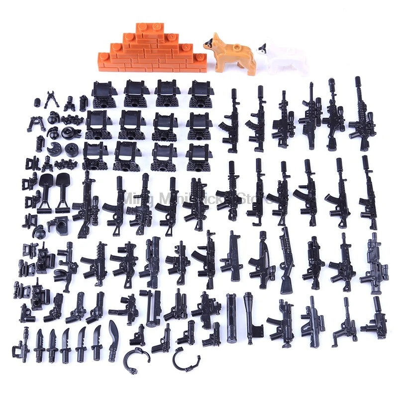 Set sale MPJ196 107PCS Military Series War Soldier Swat Weapon Guns Pack police dog model prop Blocks Brick Kids Toys Militarys