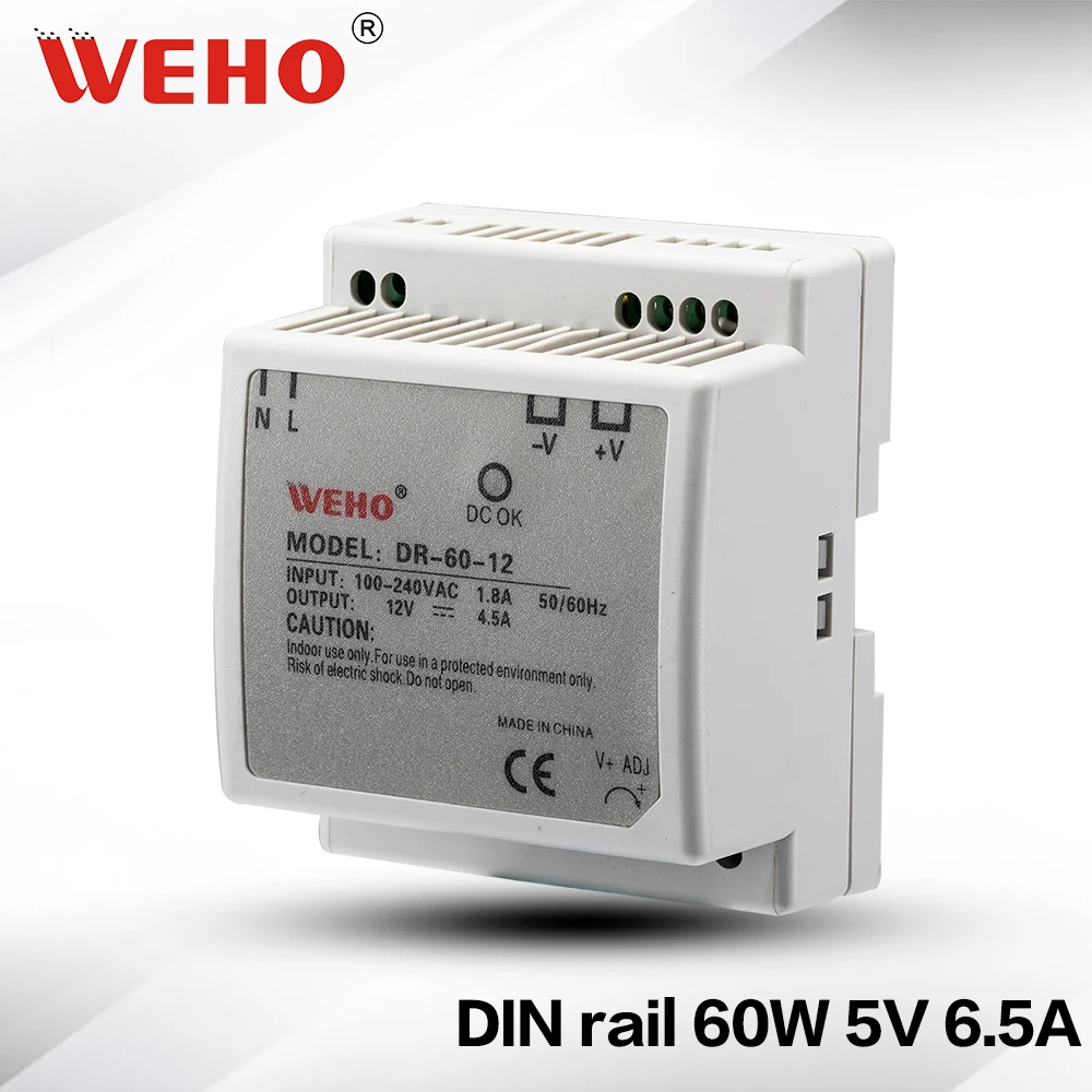 

(DR-60-5) 85-264VAC input 5V DC 60W din-rail switch power supply 60W 5V DR led power supply
