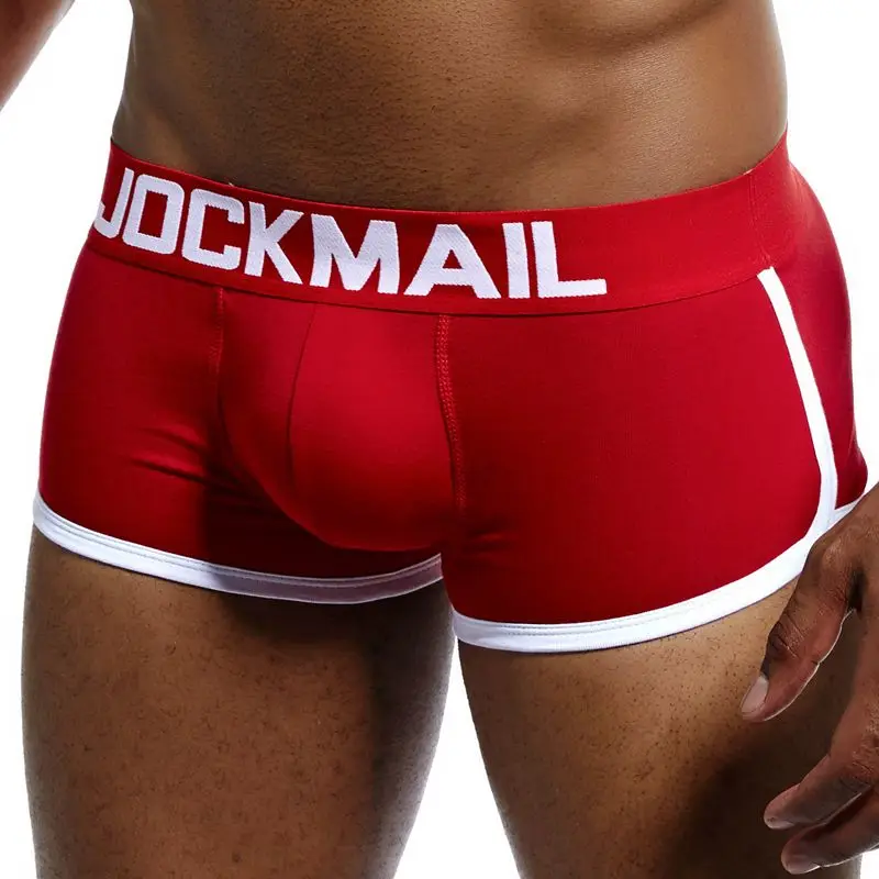 JOCKMAIL, фирменное усиление выпуклости, мужское нижнее белье, боксеры, шорты, волшебные ягодицы, включает в себя переднюю и заднюю бедра, Двойная съемная чашка пуш-ап - Цвет: Красный