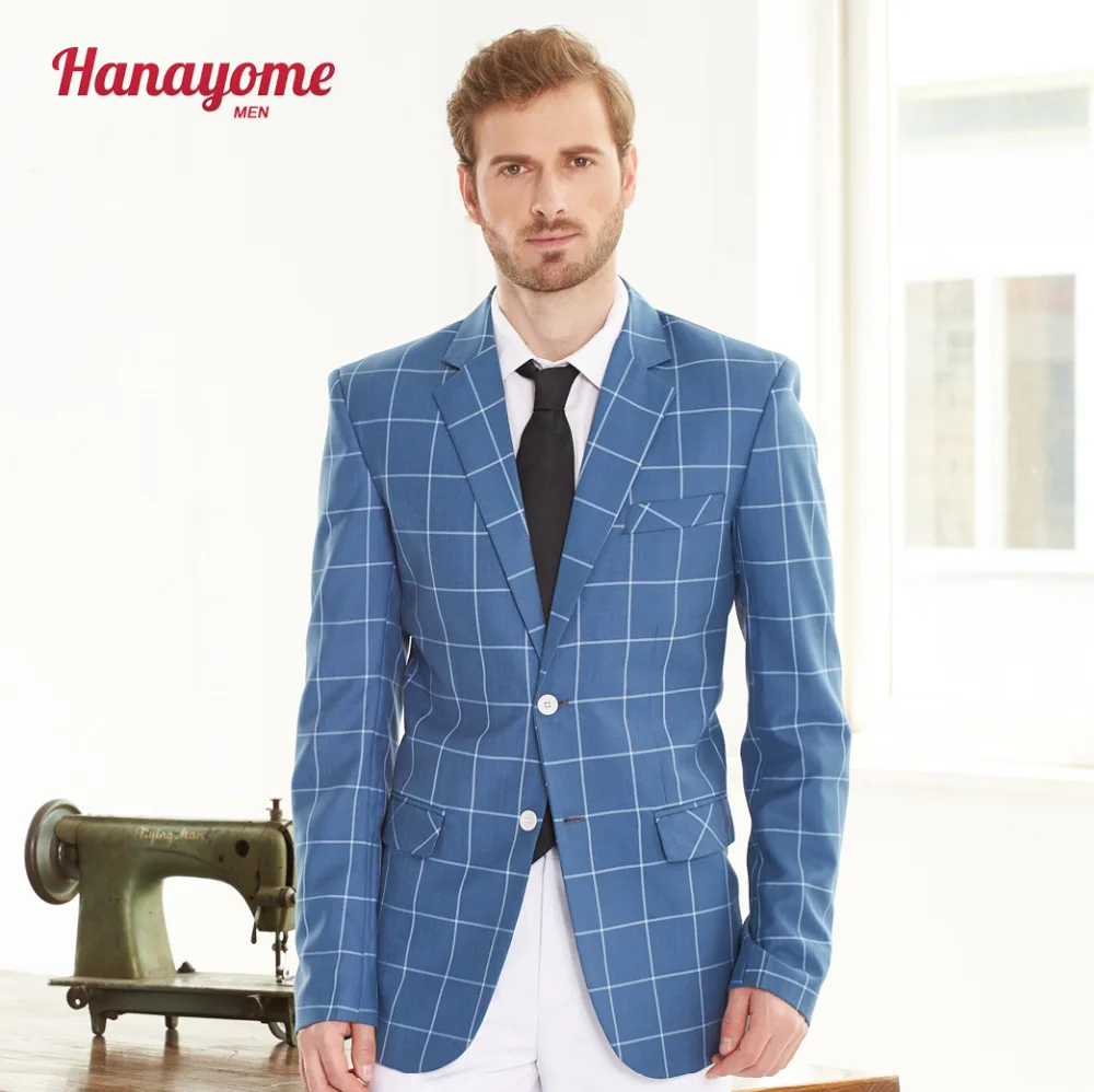 Hanayome Mens 2 Piece Silm Fit Suits 2017 Two Buttons Blue Grid Silm Fit Business Blazer Suit & Tuxedo SI117 Customize Hanayome Mens 2 Piece Silm Fit Suits 2017 Two Buttons Blue Grid Silm Fit Business Blazer Suit & Tuxedo SI117 Customize
