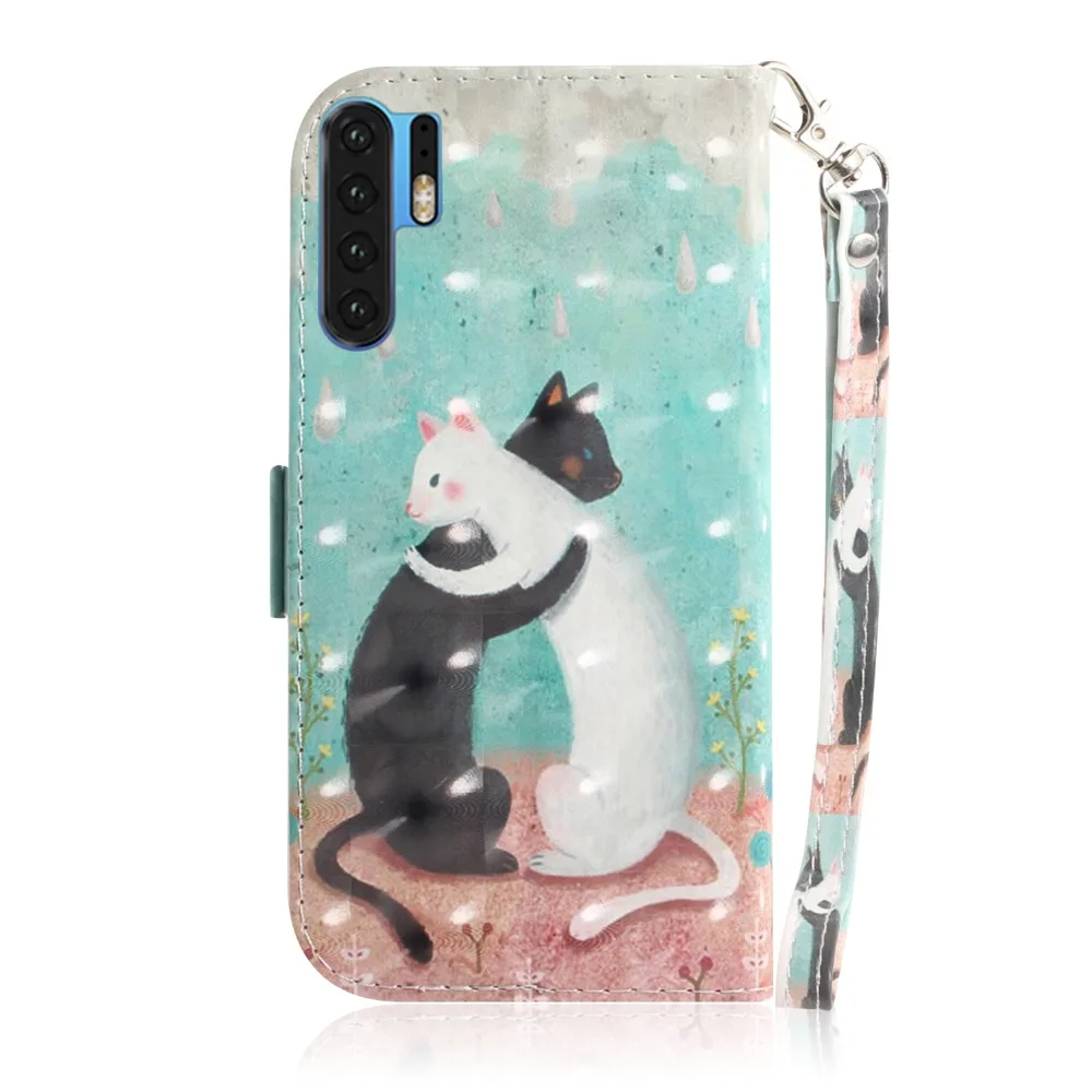 Для Huawei P30 цветной рисунок 3D животное кошка кошелек искусственная кожа флип Стенд