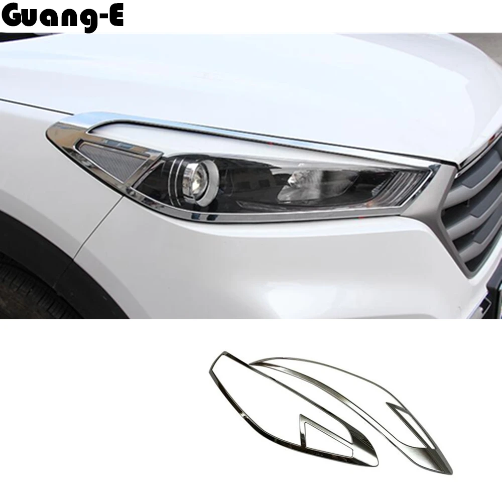 

High quality car body front head Light lamp hood Molding frame stick ABS Chrome trim 2pcs For Hyundai Tucson 2015 2016 2017