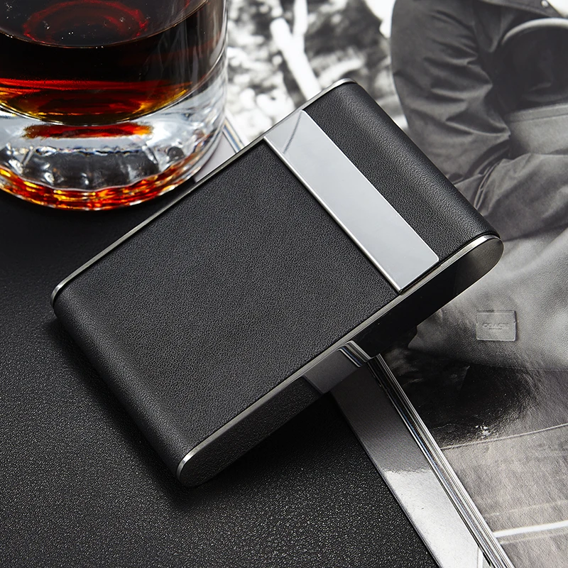 

Personality Leather Mini cigarette case (hold 7 pcs) with magnetic Stainless steel Cigarette boxes Black leather cigarett cases