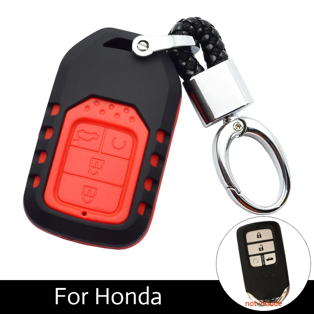 

ATOBABI Car Key Case 4 Buttons ABS and Silicone Remote Fobs Shell Cover Combined Keys Bag Keychain for Honda Civic 2015 2016