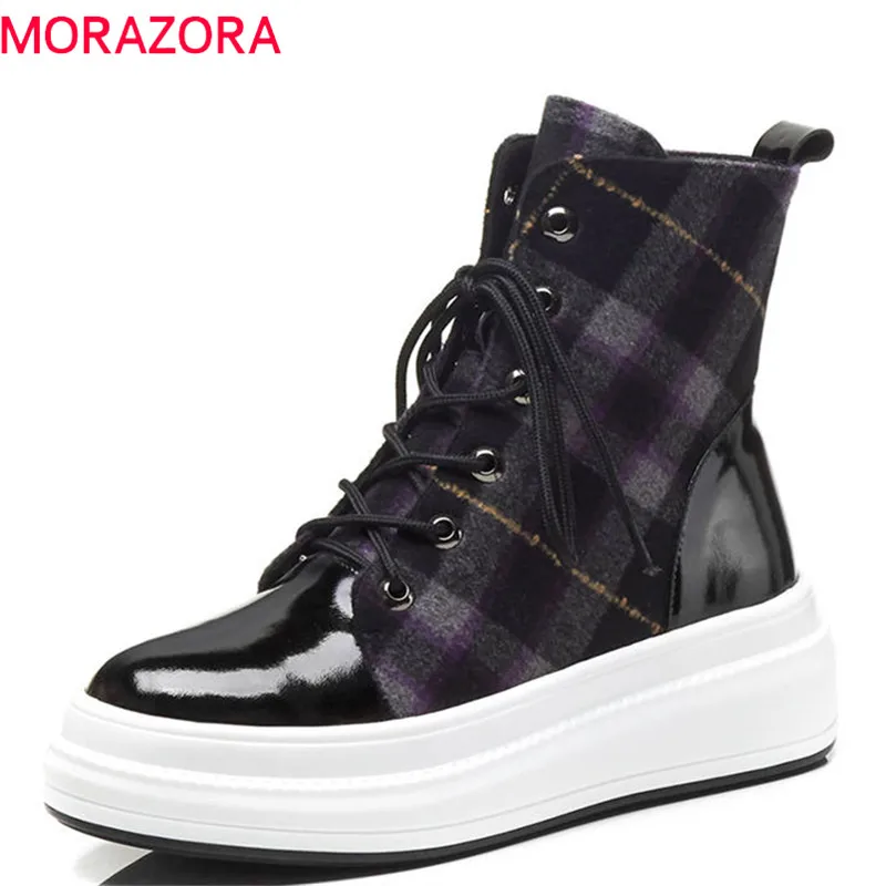 

MORAZORA 2018 new style ankle boots women lace up genuine leather boots comfortable autumn winter boots fashion platform shoes
