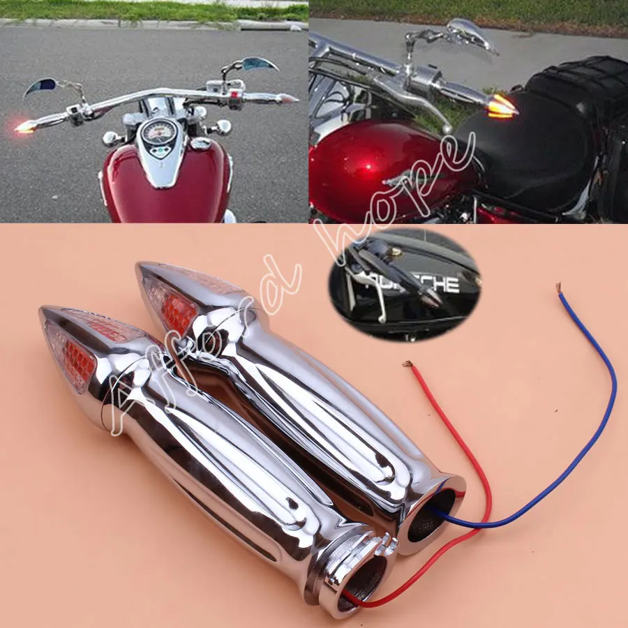 

Motorcycle Chrome Aluminum 1" Handlebar Hand Grip + Bar End Hand Grips Turn Signal Amber Light for Harley Choppers Hond VTX 1300