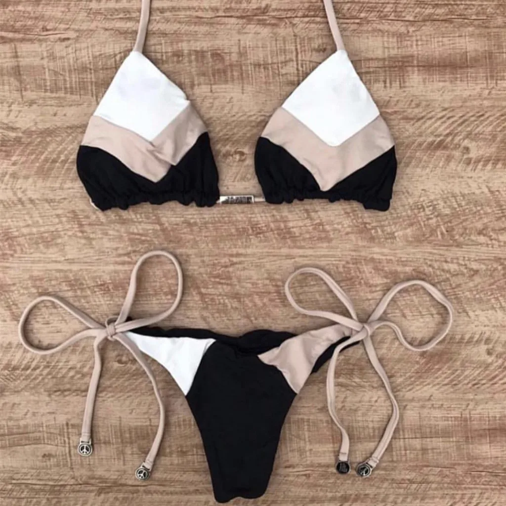 

Sexy Brazilian stitching strap bikini hot stamping swimwear women two piece plus size brazilian bikini swimsuits badpak dames #3