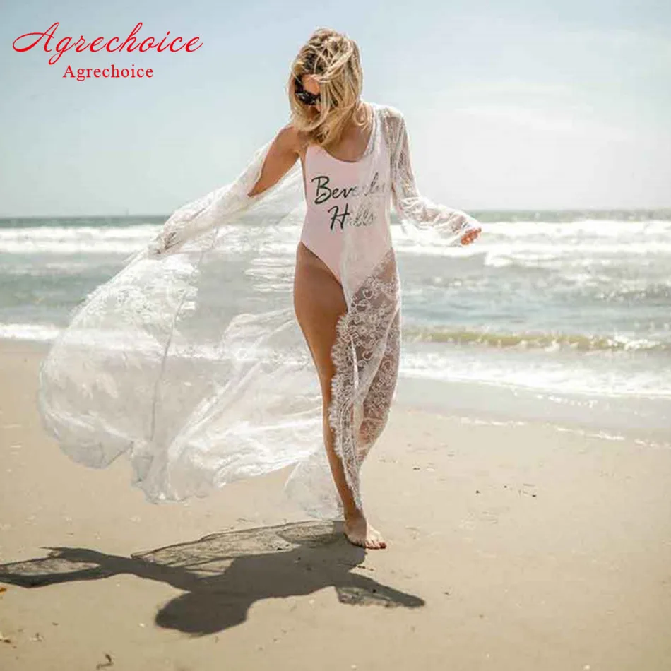 

Sexy Lace Beach Cover Up Women Swimsuit Bikini Cover Up Transparent Beach Dress Ladies Tunics Bathing Suits Cover-Ups Beachwear