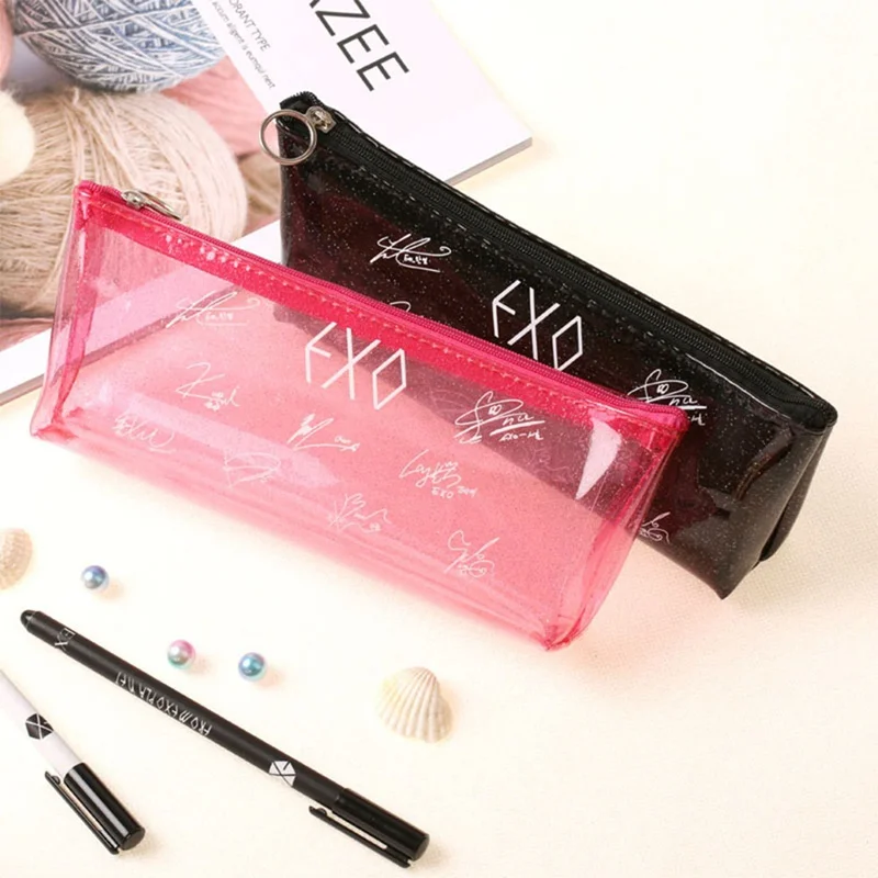 

KPOP EXO Album Transparent Signature Bag Pencil Cases Cosmetic Pouch Bag Students Fans Gift
