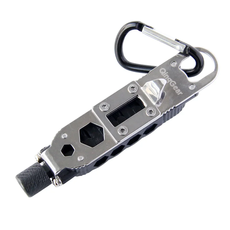 

QingGear Driver Compact Pocket Tool Multi Tool Screwdriver Hex Bit Carrier Bottle Opener LED Flashlight Carabiner Angle Driver