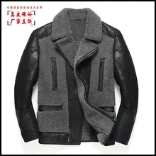 Новинка, модные мужские пальто из натуральной кожи и овчины, куртки с шерстяной подкладкой, пэчворк, черного цвета, размера плюс, 3xl, 4xl, 5xl