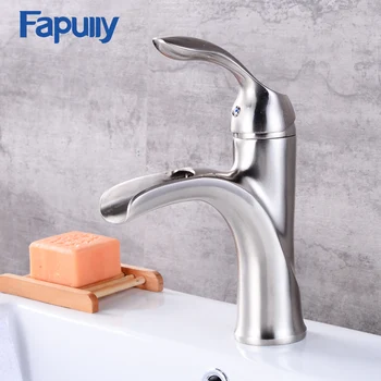 

Fapully Basin Faucets Stainless Steel Waterfall Faucet Brushed Nickel Bathroom Sink Faucet Brass Sink Mixer Tap 526-11N