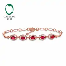 CaiMao 18KT/750 Rose Gold 1.31 ct Natural Ruby & 0.28 ct Round Cut Diamond Engagement Gemstone Bracelets Jewelry
