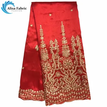 

Stylish Red Indian George Lace Fabric With Sequins African George Wrapper Fabric In Lace 5 Yards For African Clothing Fabric